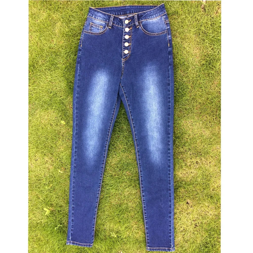 Women Jeans Wash Denim pant Sheath Ankle Length Pencil Pants Skinny Hot High Waist Slim Casual Basics Solid 2025 Button Pockets.
