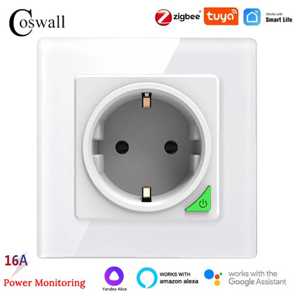 Alice Zigbee Tuya Smart EU-Wandsteckdose mit PD 20 W Typ C und einem Dual-USB-Schnellladegerät mit Power-Überwachungs-Glasplattenpanel