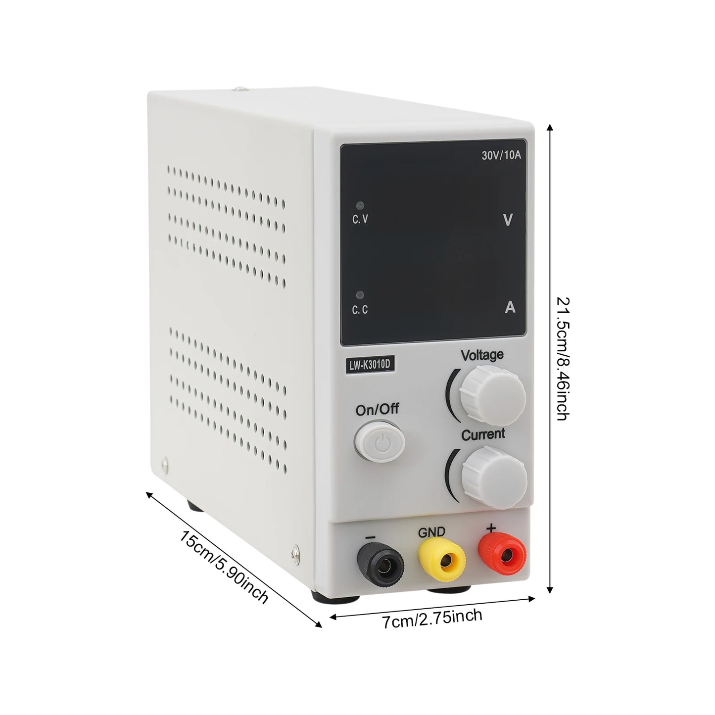 DC Power Supply Silver Corded Electric AC 220V 0–30V 0–10A Regulated Power Supply Laboratory Power Supply for Battery Charging.