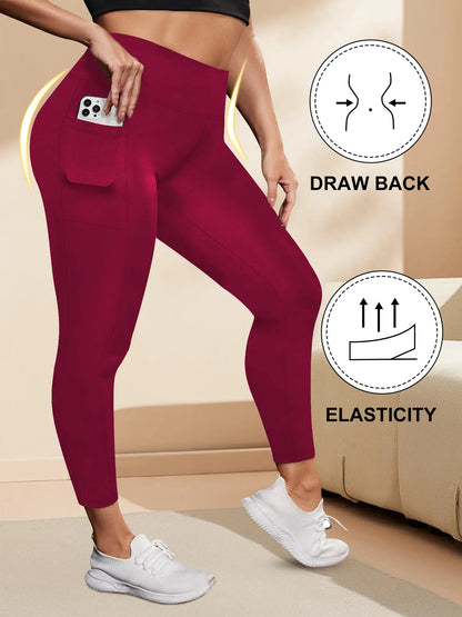 Women's High-Waisted Yoga Pants Plus Size Butt-Lifting Workout Leggings with Pockets Elastic Activewear for Gym & Running.