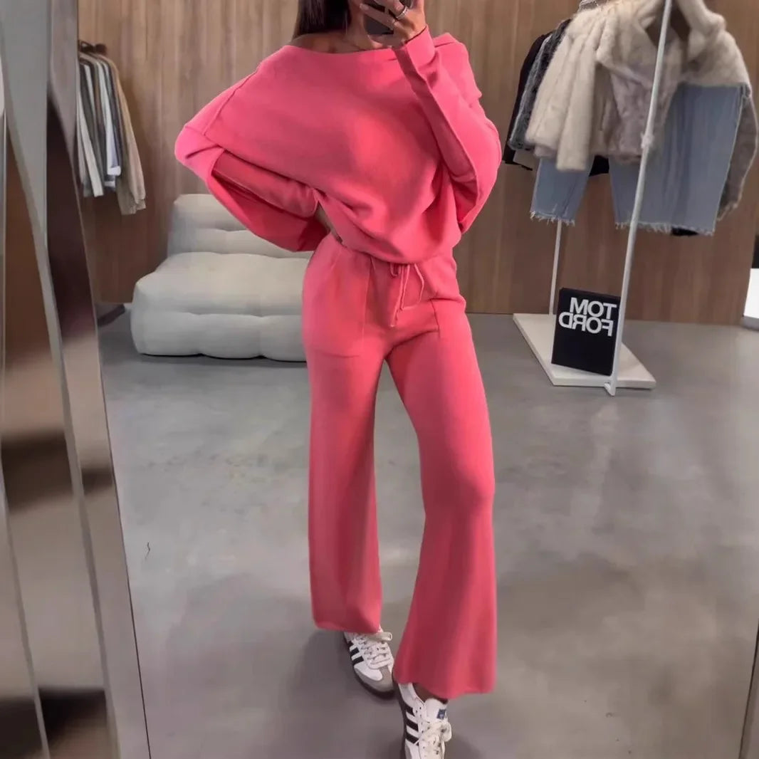 Women Pant Set Two Piece Sets Tracksuit Round Neck Sweatshirts Jogger Lace Up Elastic Waist Long Pants Sport Loose Matching Sets.