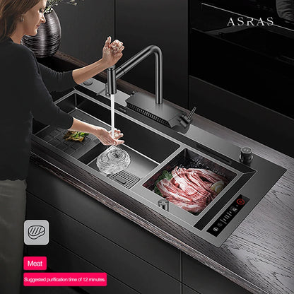 ASRAS Nanometer Smart Purifying Kitchen Sink Large Size Handmade Step Sink Smart Purifying Kitchen Island Sinks