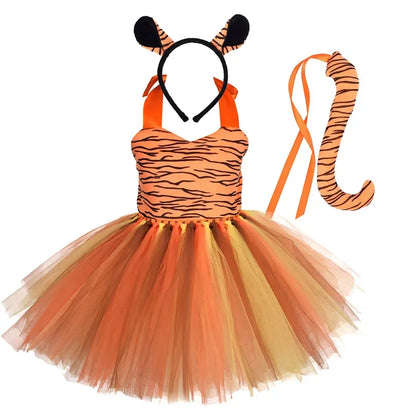 Halloween Tier Cosplay Kostüm für Kinder Wald Thema Kühe Tiger Giraffe Leopard Zebra Tutu Kleider Performance Tanz Sets.