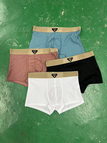 4 Stück Herren-Boxershorts, Eisseide, Unterwäsche, Unterhose, kühl, atmungsaktiv, sexy, schlankes Höschen, Netz-Dessous