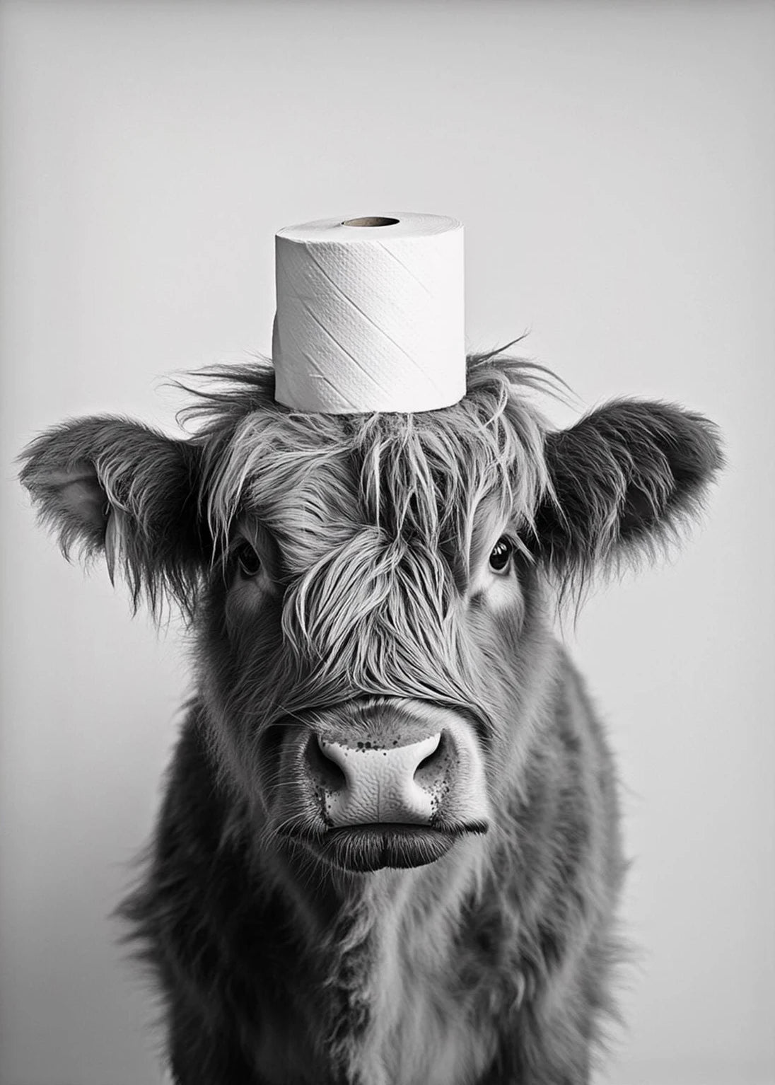 Highland Cow Otter Cat  Raccoon with Toilet Paper Poster Print Canvas Painting Bathroom Wall Art Funny Toilet Humor Home Decor.