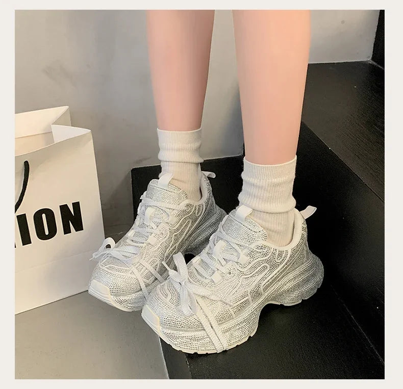 Top Quality Sneakers Women Skate Shoes Rhinestone Women Loafers Platform Fashion Shiny Women's Casual Shoes Crystal Sneaker