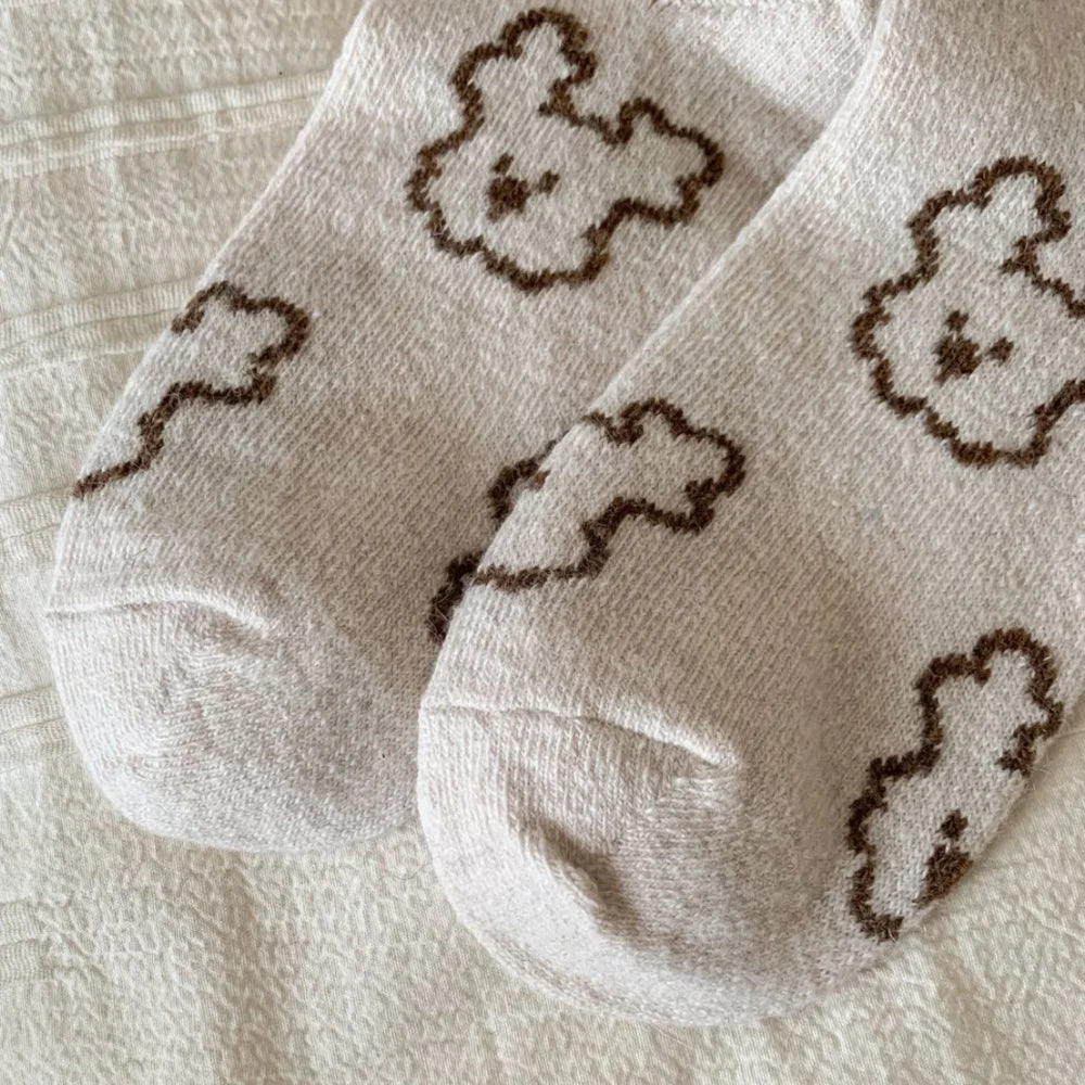 Christmas Gift Socks Women Winter Keep Warm Wool Socks Cute Bear Cartoon Happy Funny Kawaii Daily Streetwear Woman Floor Socks.