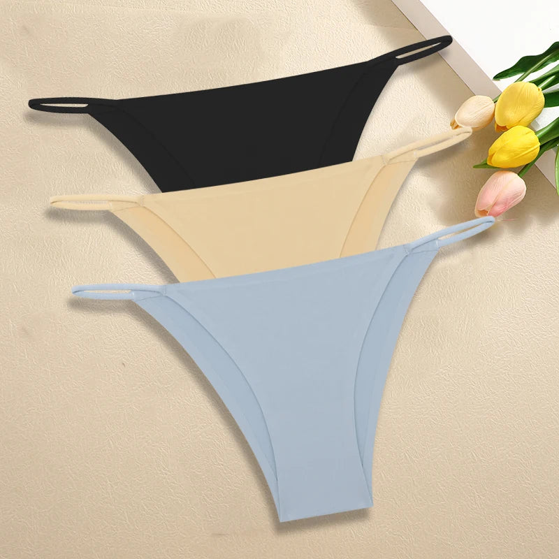 3Pcs/Set Women Seamless Panties Sexy Ultra-thin Briefs Female Ice Silk No Trace Underwear Low Rise Solid Color Soft Lingerie