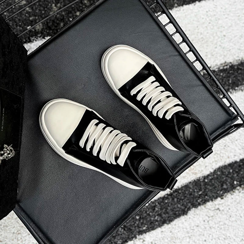 Street Style Ankle Boots for Men Genuine Leather High Top Shoes Fashion Brand Motorcycle Boots Thick Bottom  Male Walking Shoes.