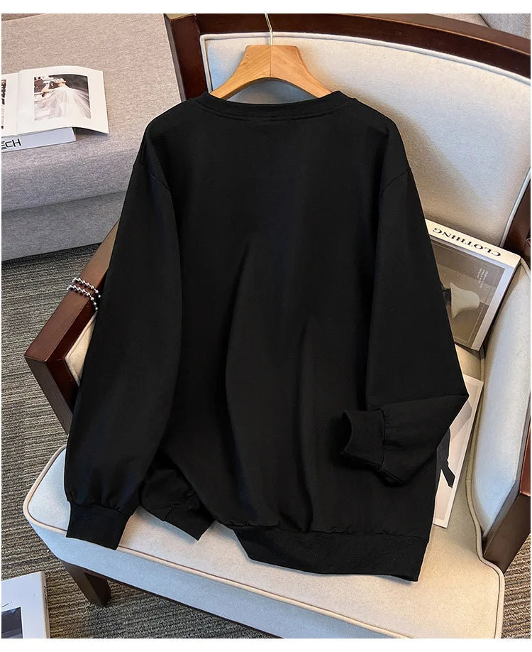 170 kg Plus Größe Damen Büste 170 Frühling Herbst Lose Langarm Druck Brief Pullover Sweatshirts 4XL 5XL 6XL 7XL 8XL 9XL