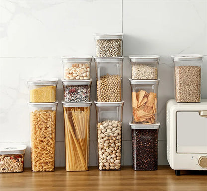Square Hermetic Spices Candy Jars Kitchen Clear Food Storage Container Plastic Cereals Organizer Boxes Refrigerator Organizer.