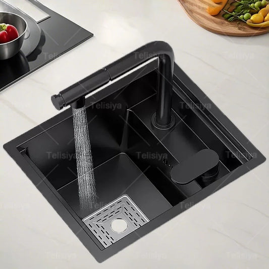 Stainless Steel Kitchen Sink Multifunctional Hot and Cold Water Adjustment Hidden Mini Sink Bar Apartment Hand Wash Basin