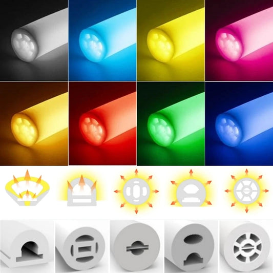 360° Glowing Round LED Neon Tube Rope Lamp Flexible Silicone Diffuser Channel WS2811 WS2812B Soft IP65 Outdoor Tape Strip Lights.
