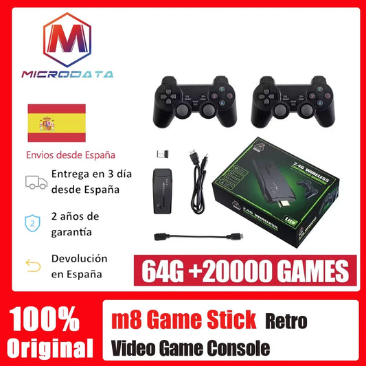 Retro Video Game Console Stick M8 Wireless Controller 4K 20000 Emulators 9 Built-in Games PS1 Compatible Gift for Kids.