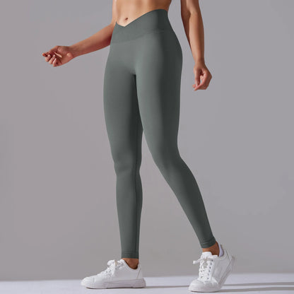 Crossover Waist Women Yoga Leggings Hips Lifting Gym Leggings Seamless Sport Pants High Waist Fitness Leggings Workout Running