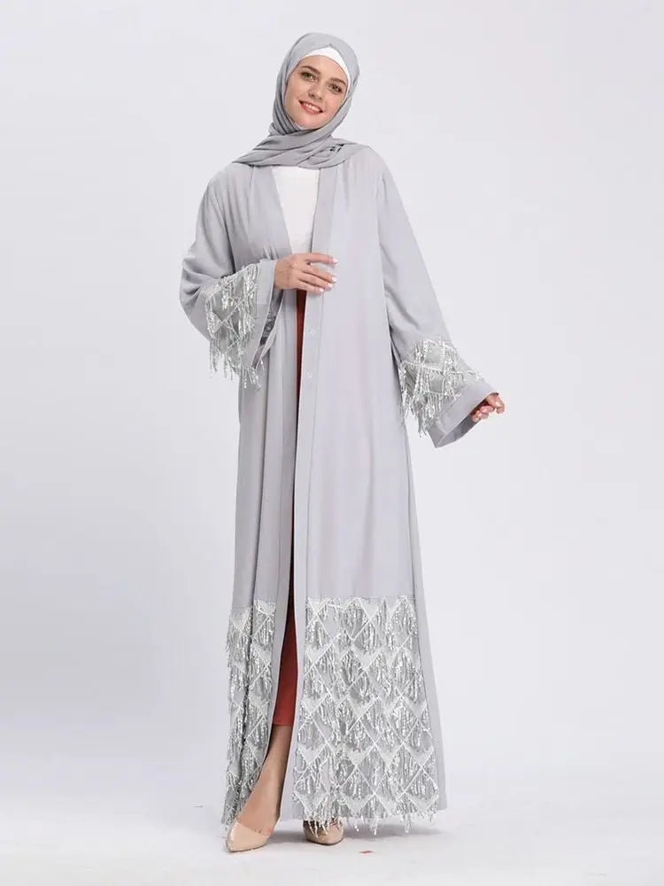 Ramadan Eid Gray Kimono Abaya Damen Dubai Islam Women Muslim Modest Dresses Kebaya Kaftan Robe Musulmane Caftan Marocain Femme.