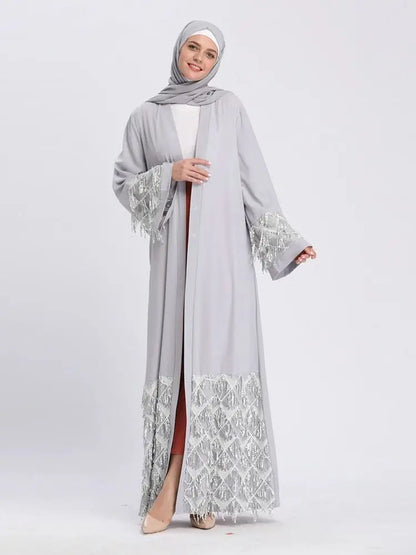 Ramadan Eid Gray Kimono Abaya Damen Dubai Islam Women Muslim Modest Dresses Kebaya Kaftan Robe Musulmane Caftan Marocain Femme.