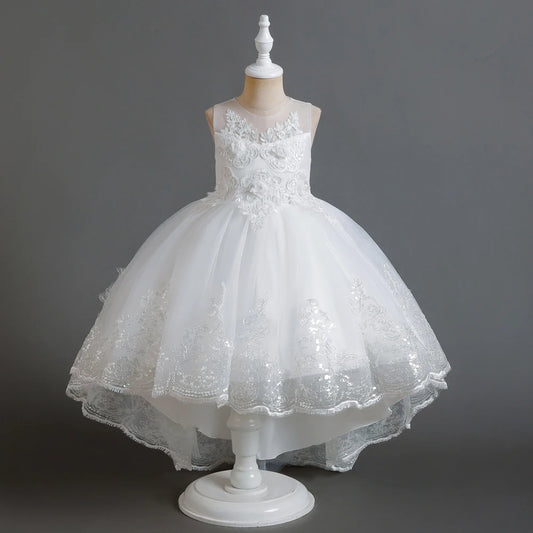 Herbst neue Kinder kleid Prinzessin Kleid Hochzeit Brautjungfer Hochzeits kleid flauschiges Kleid Spitze Trail bestickte Kinder kleidung.