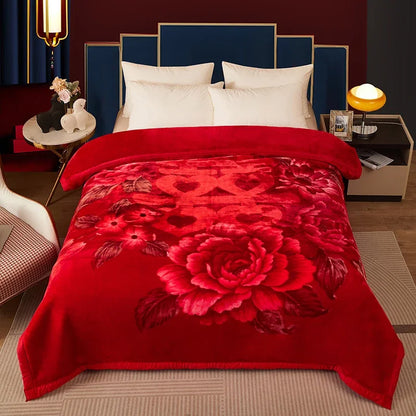 Double Layer Winter Thicken Raschel Plush Weighted Blanket For Bed Warm Heavy Blankets Throw Printed Flowers Fluffy Soft Carpet.