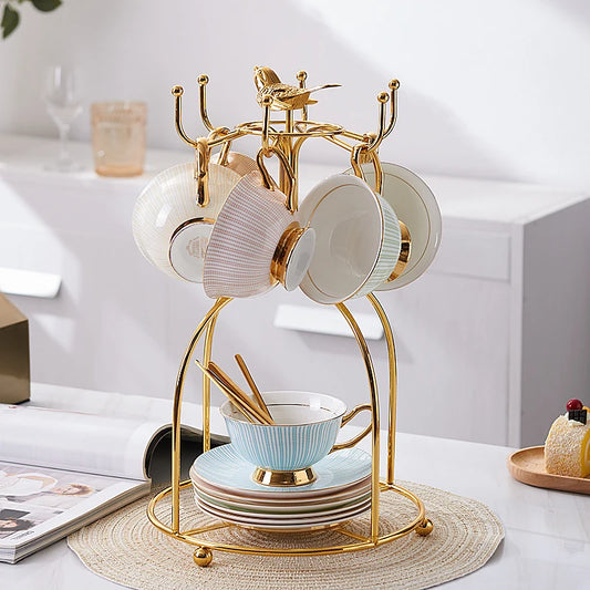 Bone China Tea Cup Saucer Spoon Set 200ml Elegant Coffee Cup Gold Porcelain Tea Set Ceramic Teacup Cafe Espresso Cup British Mug.