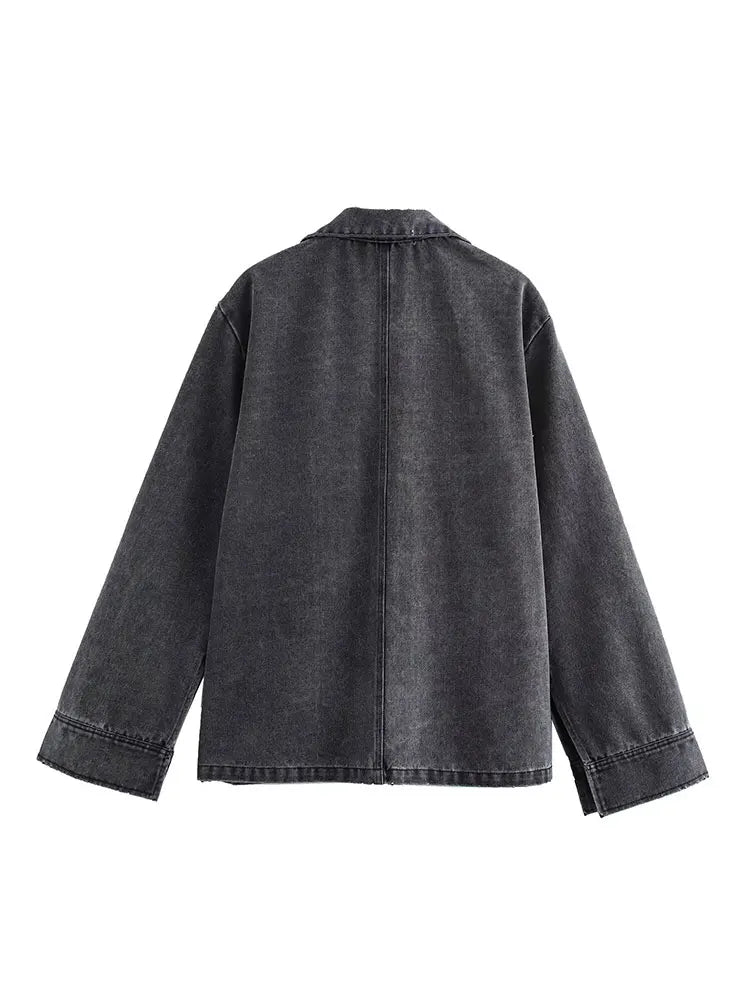 2024 Autumn Jeans Sets Women Turn-down Collar Casual Top Fashion High Waist Streetwear Female Denim Pant Two Piece Set.