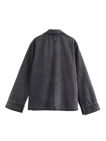 2024 Autumn Jeans Sets Women Turn-down Collar Casual Top Fashion High Waist Streetwear Female Denim Pant Two Piece Set.