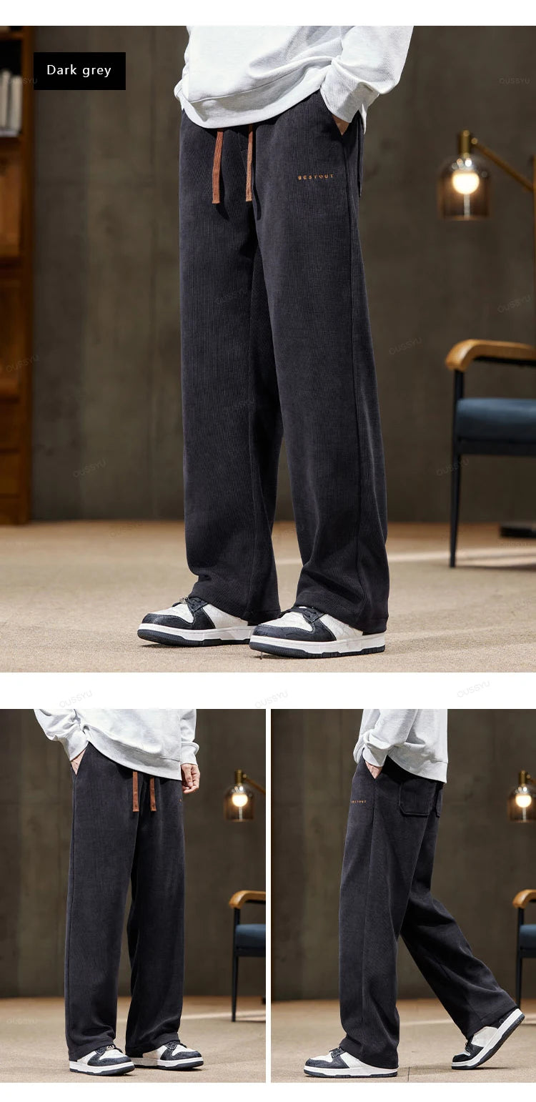 High Quality Brand Clothing Autumn Winter Corduroy Pants Men Elastic Waist Straight Thick Korea Outdoors Casual Trousers Gift.