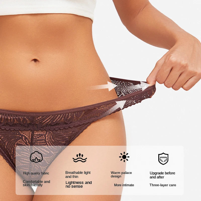 3PCS/Set Women Lace Panties Sexy Low Riase Elastic Brifes Solid Color Perspective Breathable Underwear Ladeis Sexy Lingerie.