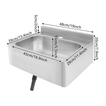 Wandwaschbecken, Waschbecken aus Edelstahl 304, Badezimmerwaschbecken, für Wohnmobile, Bars, Hotels, Cafés, Badezimmer, 43 x 29 x 13 cm (ohne Wasserhahn)