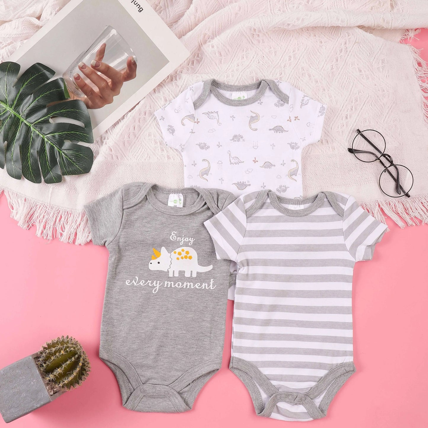 3PCS Sommer Jungen und Mädchen Nette Muster Hoodie Set Kurzarm Dreieck Overall Neugeborenen Baumwolle Bequeme Overall Pyjamas