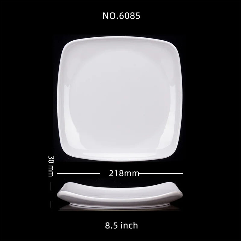 Melamine White Dinner Plate Fast Food Square Dishes School Rice Meal Serving Trays Cheap Hotel Table Decoration and Accessories.