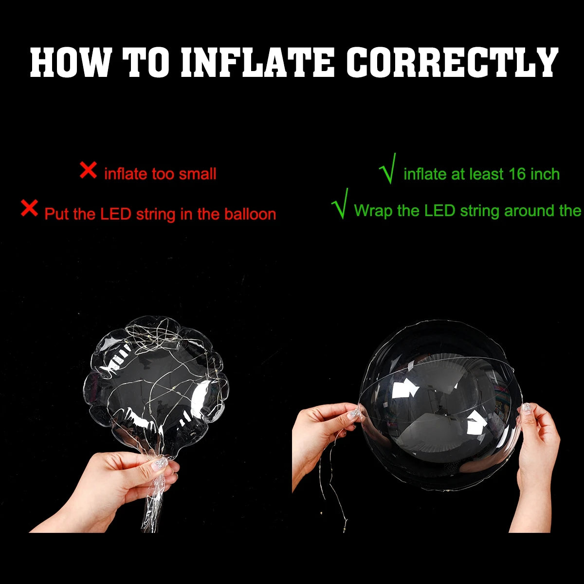 10 Stück LED-Leuchtballons, die im Dunkeln leuchten, transparente LED-Bobo-Luftballons mit Lichterkette für Geburtstag, Hochzeit, Party, Dekoration.