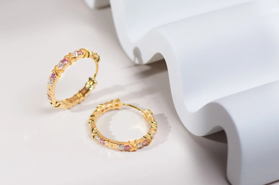 GIGAJEWE Moissanite D Nova Pink Color VVS1 Total 1.92ct 925 Silver Earring 18K Gold Plated Diamond Test Passed Jewelry Girl Gift.