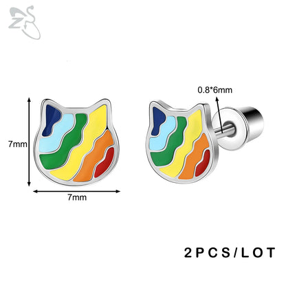 ZS 2Pcs/lot Stainless Steel Butterfly Star Heart Stud Earring Silver Color Earrings Ear Tragus Helix Tragus Piercing 20G Jewelry