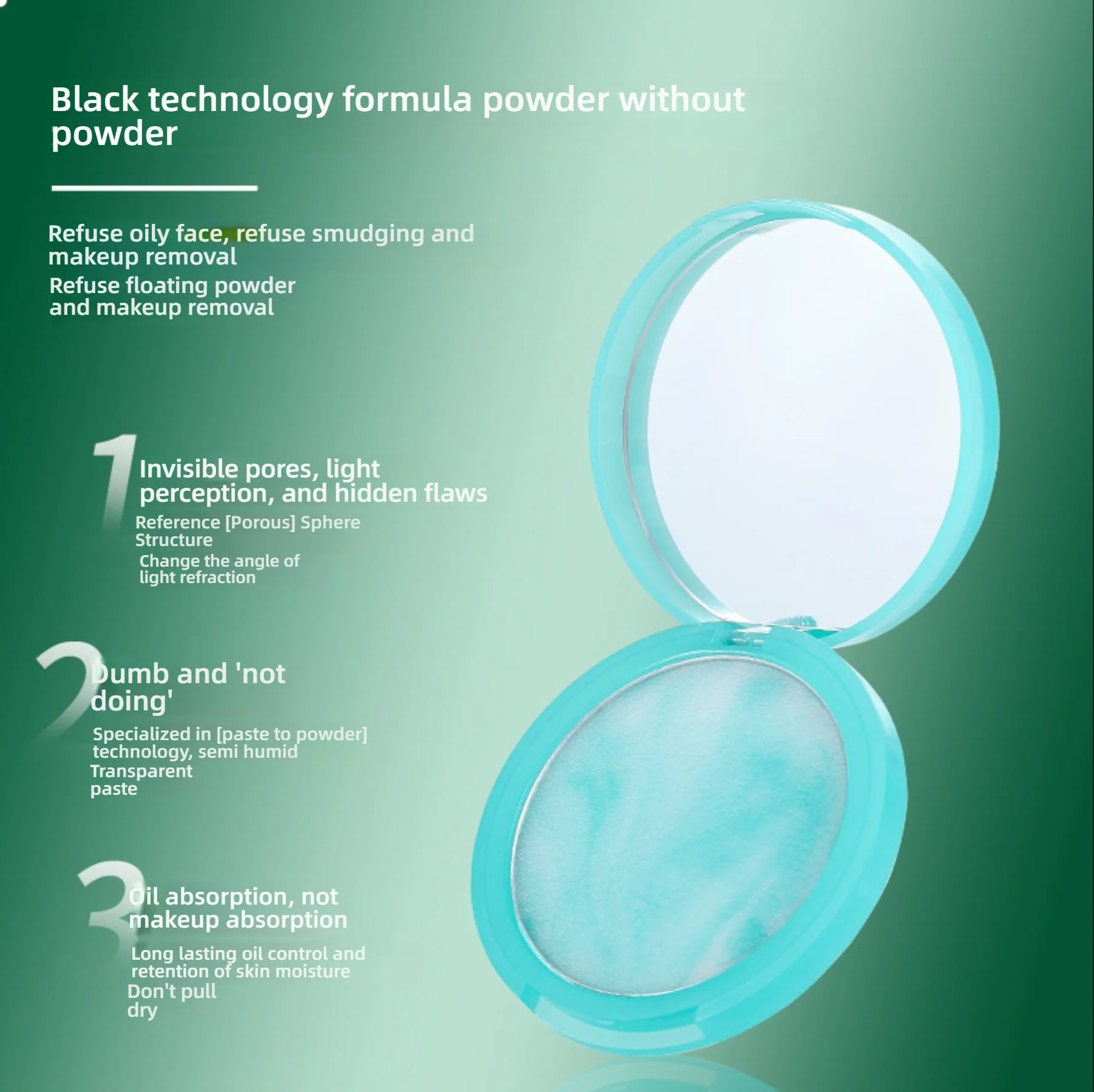 CandyBella Emerald Green Pressed Powder - Oil Control Finisher & Bronzer, Lightweight Invisible, Buildable Natural Contour, New!.