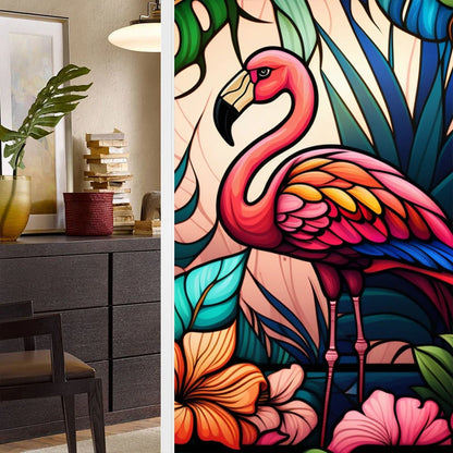 Colorful Retro Flower Bird Window Film PVC Electrostatic Glass Stickers Stained Window Films Static Cling Frosted Glass Film.