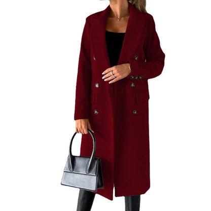 Damen-Mantel aus Wollmischung, langärmelig, zweireihig, Jacken, Mantel mit Tasche, warmer Winter-Trenchcoat, Oberbekleidung.