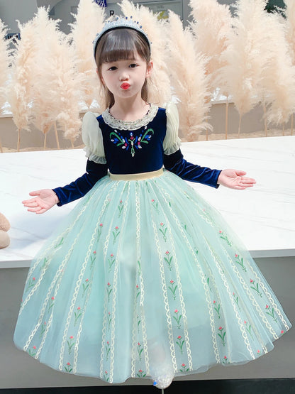 Ärmelloses, bauschiges Prinzessinnenkleid für Mädchen, Blumenstickerei, Schleife, Farbblock, geschichteter Saum, Tüll-Tutu-Kleid, Performance-Kleid, Hochzeit.