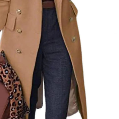 2025 Herbst Zweireiher Revers Lange Wollmäntel Elegante Slim Fit Taschen Lange Ärmel Mantel Damen Straße Oberbekleidung.