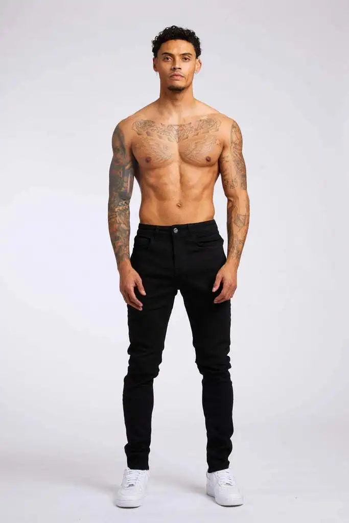 New Style of Denim Men's Jeans Cross-border Ins Trendy Black Slim High Waist Denim Pants Men.