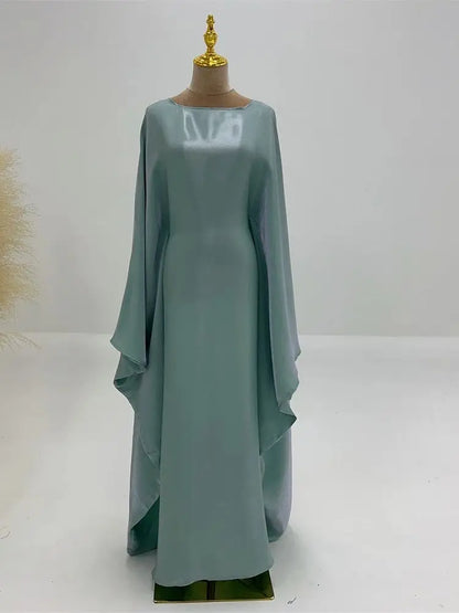 Ramadan Satin Abaya Islam Muslim Summer Batwing Sleeve Maxi Dress Kebaya Abayas For Women Kaftan Robe Musulmane Femme Vestidos