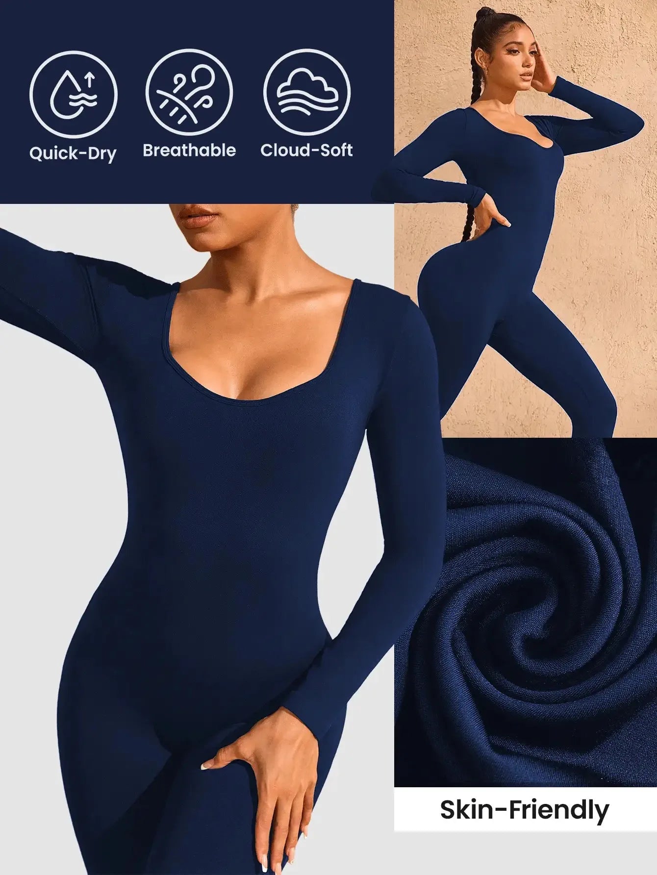 Long sleeve trousers jumpsuits, back cut design, beautiful hip line, clothing suitable for sports and exercise.