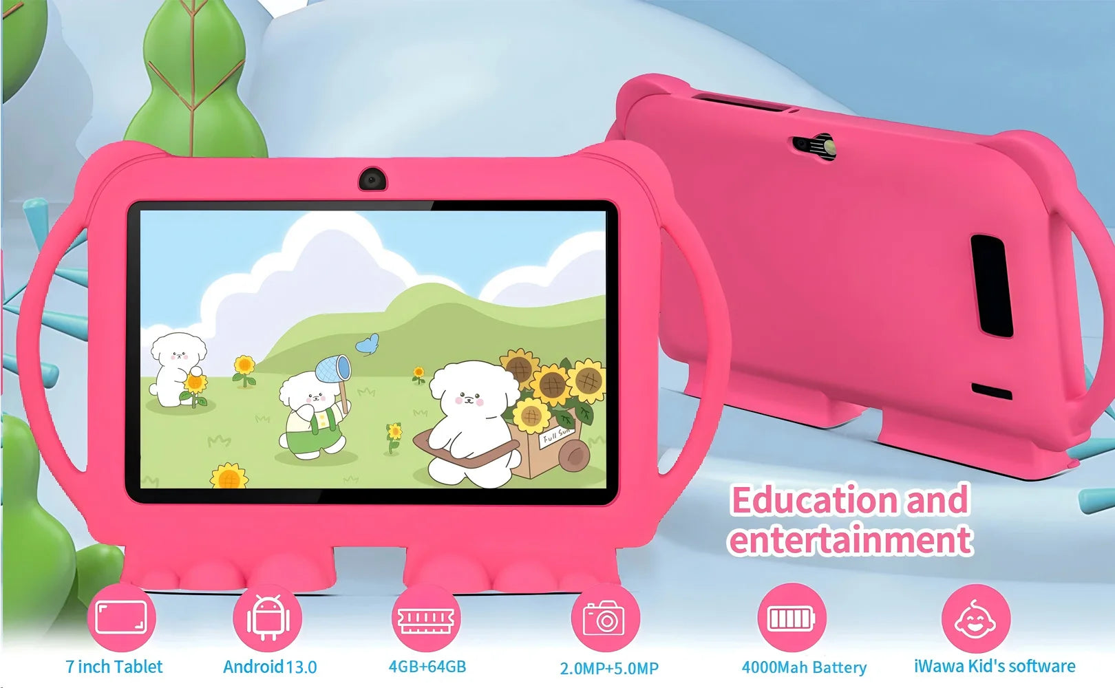 2025 New 7 Inch 5G WIFI Children's Tablet 4GB RAM 64GB ROM Portable Mini Tablet Quad Core Dual Camera 4000mAh Android 13.