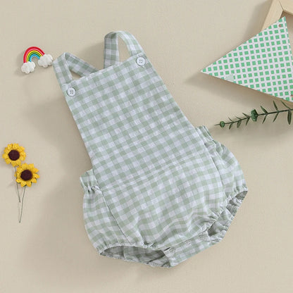 Tregren 0-24M Neugeborene Baby Mädchen Jungen Sommer Bodys Ärmel Plaid Gestreiften Muster Druck Overalls Säuglingsspiel Outfits.