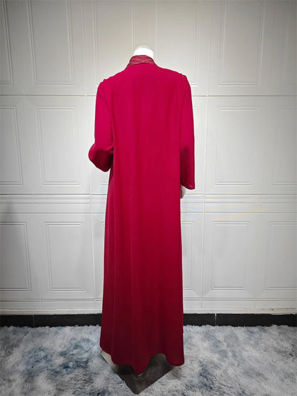Ramadan Eid Red Kimono Open Abaya Damen Dubai Luxury Islam Muslim Summer Women Kebaya Kaftan Robe Femme Musulmane without hijab.