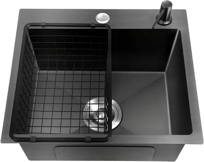 45 x 40 cm schwarzes Nano-Waschbecken, Einzelwaschbecken, kreatives Küchenspülen-Set aus Edelstahl, großes Fassungsvermögen, Wohnaccessoires