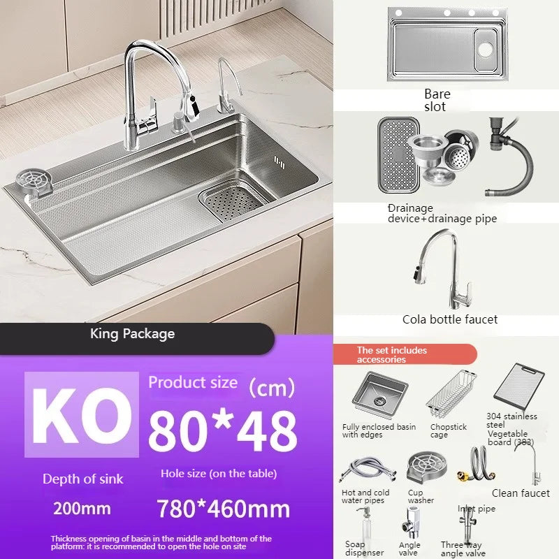 304 Stainless Steel Kitchen Sink Silver Large Single Slot  Multifunction Dishwashing Basin wash vegetables For Kitchen