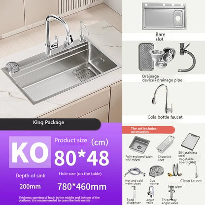 304 Stainless Steel Kitchen Sink Silver Large Single Slot  Multifunction Dishwashing Basin wash vegetables For Kitchen