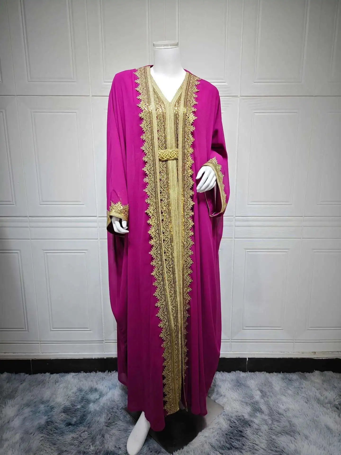 2PCS Muslimische Frauen Luxus Kimono Strickjacke Innere Kleid Set Dubai Abaya Kaftan Marokko Abend Party Kleid Djellaba Eid Jalabiya Neue.