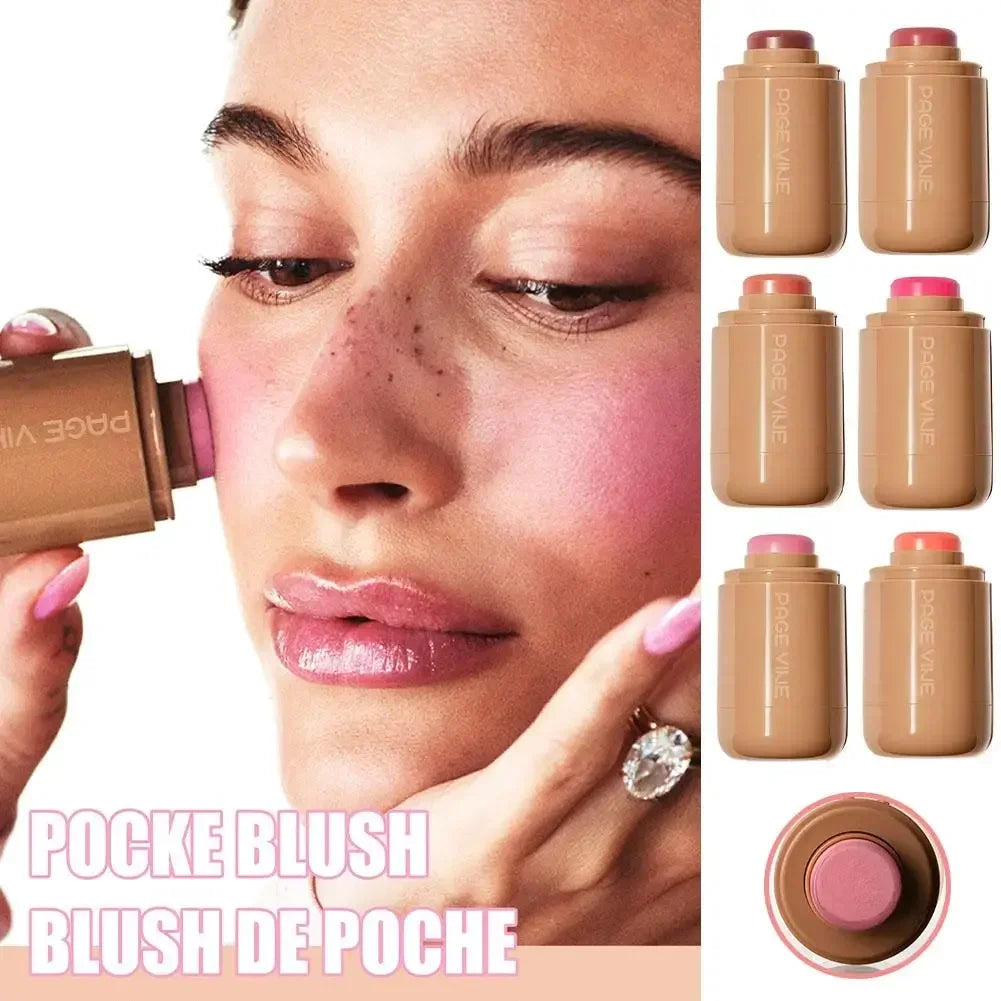 New PAGE VINE Pocket Blush Stick Cream 2-in-1Lip and Cheek Hydrating Stick Natural Rouge Powder Blush Cream Korea Pink Cosmetics.
